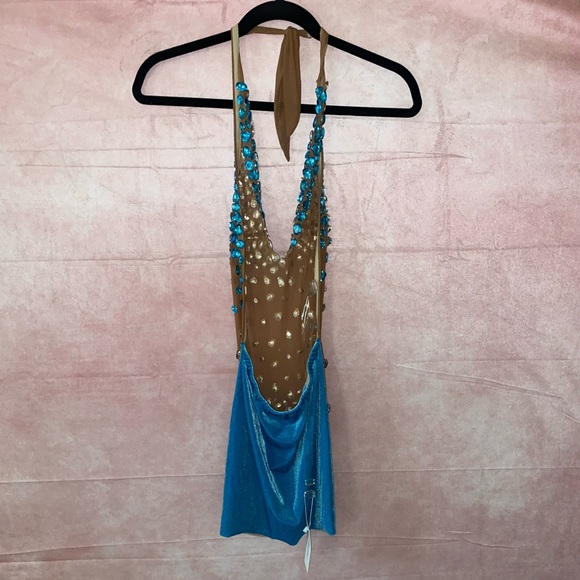 Blue rhinestone covered mini mesh dress!! - Picture 3 of 3